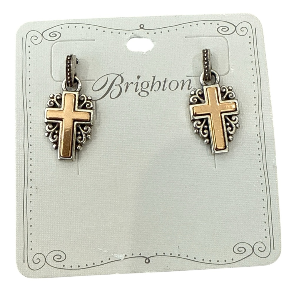 Brighton Two-Tone Cross Earrings, NWT, Brighton Crossroads Earrings